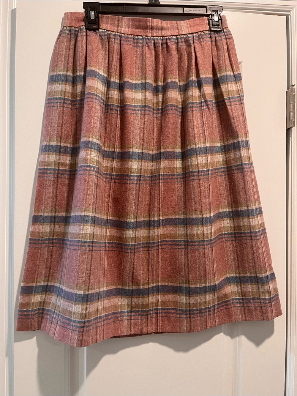 Plaid A-Line Midi Skirt in Rose and Blue